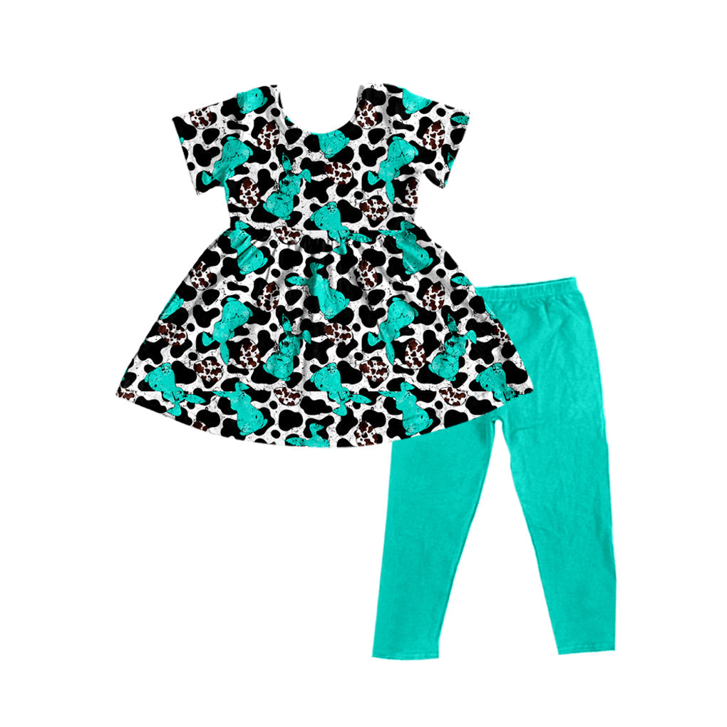 Preorder Baby Girl Easter Rabbit Cow Print Tunic Legging Clothes Set