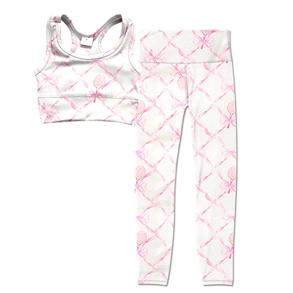 Preorder Baby Girl Sleeveless Pink Bow Tops Legging Pants Yoga Active Wear Clothes Set