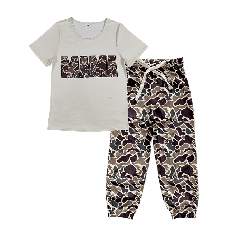 Preorder Adult Women Mama Shirt Duck Grey Camo Pocket Bottom Joggers Pants Set