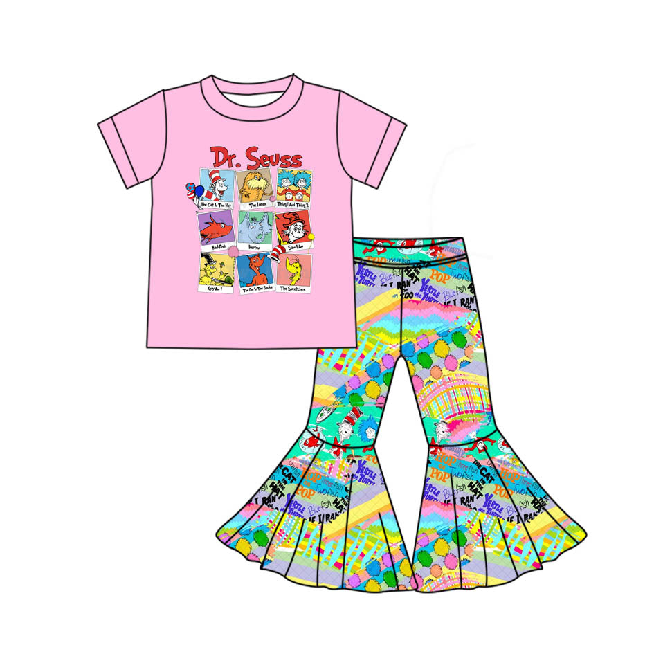 Preorder Baby Girl Short Sleeves Dr Reading Pink Shirt Bell Pants Clothes Set