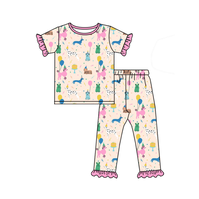 Preorder Baby Girl Short Sleeves Birthday Dogs Shirt Pants Pajamas Clothes Set