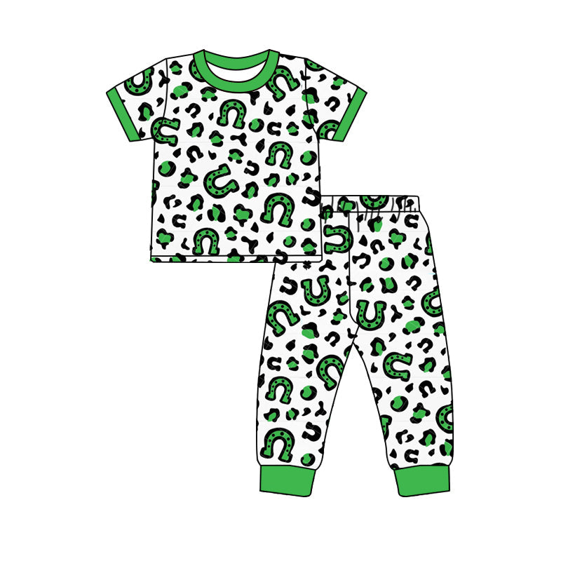 Preorder Baby Boy Short Sleeves St Patrick Day Leopard Shirt Pants Pajamas Clothes Green Set