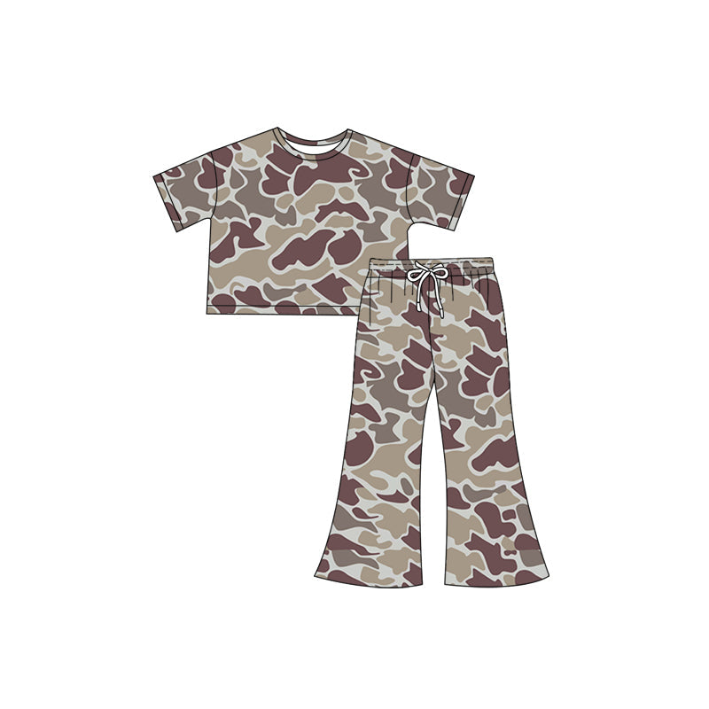 Preorder Baby Girl Toddler Short Sleeves Tops Shirt Camo Pants Clothes Set