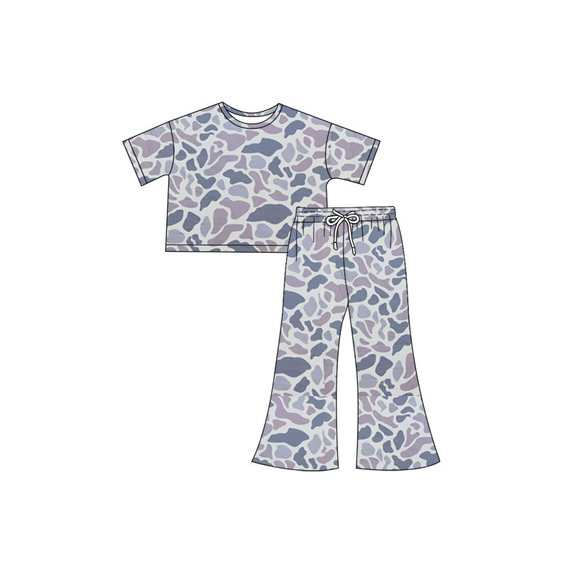 Preorder Baby Girl Short Sleeves Grey Camo Shirt Pants Clothes Set
