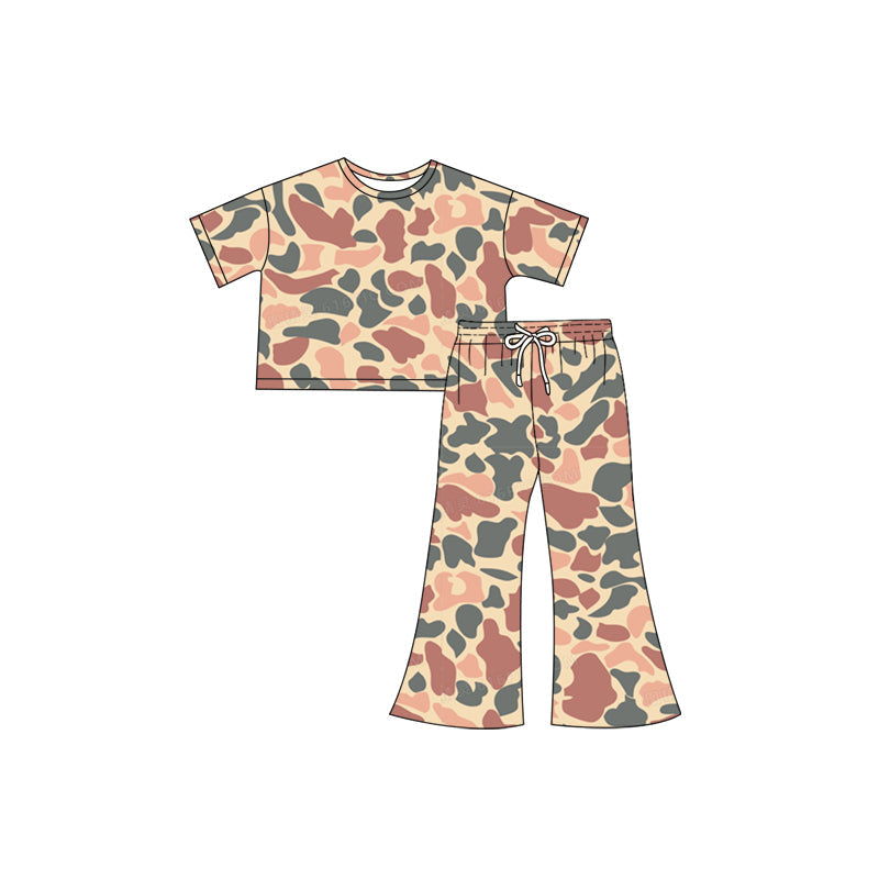 Preorder Baby Girl Short Sleeves Shirt Tops Pants Clothes Camo Set