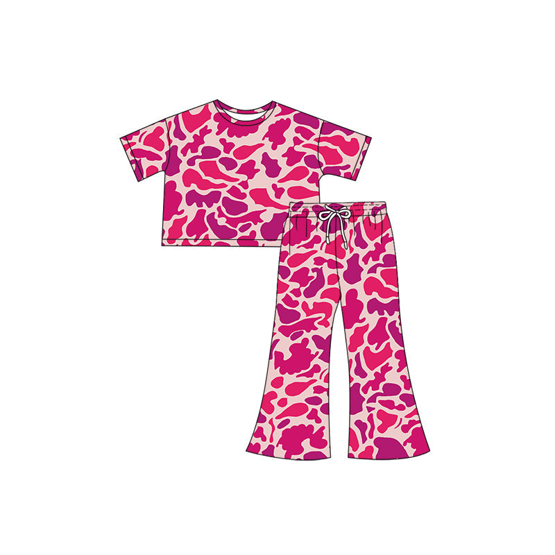 Preorder Baby Girl Short Sleeves Camo Shirt Pants Clothes Pink Set