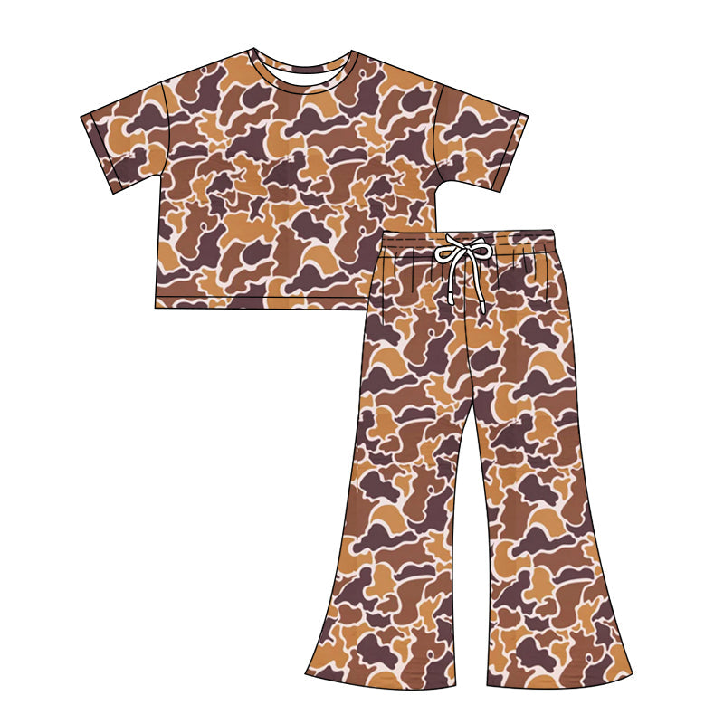 Preorder Short Sleeves Adult Women Tops Shirt Camo Pants Clothes Set