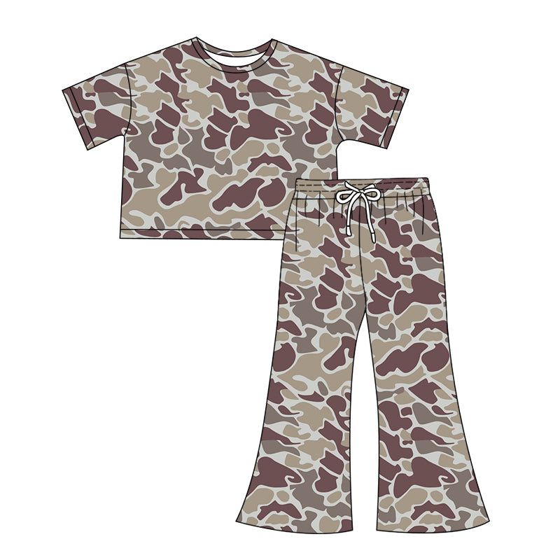 Preorder Adult Women Short Sleeves Tops Shirt Camo Pants Clothes Set