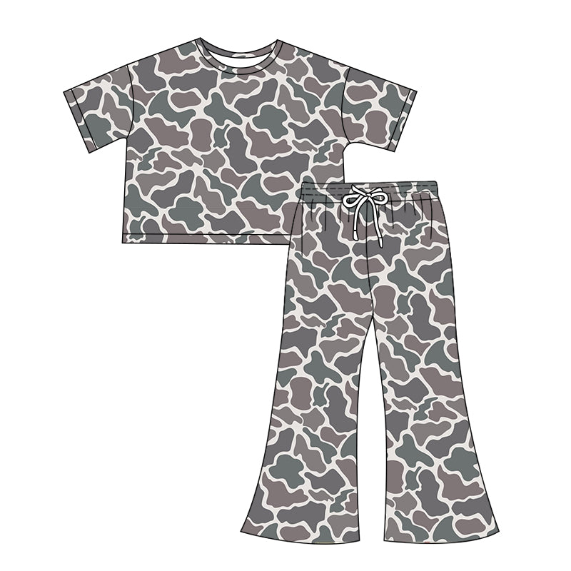 Preorder Adult Women Short Sleeves Tops Shirt Pants Clothes Camo Set