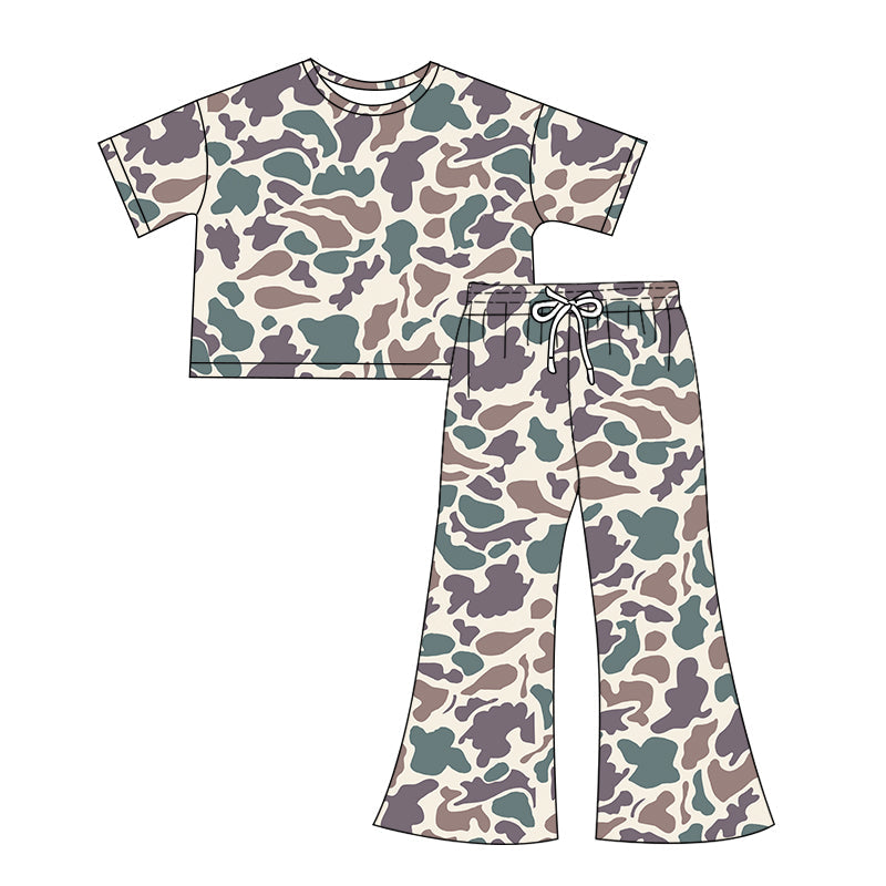 Preorder Adult Women Short Sleeves Shirt Tops Pants Clothes Purple Camo Set