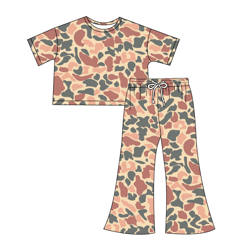 Preorder Adult Women Short Sleeves Shirt Tops Pants Clothes Camo Set