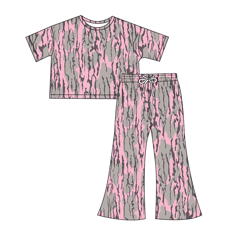 Preorder Adult Women Short Sleeves Pink Camo Shirt Pants Clothes Set