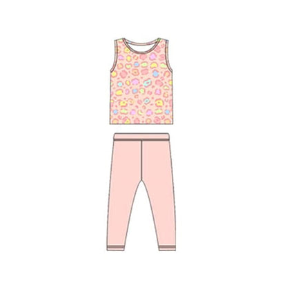 Pre-order Baby Girl Sleeveless Leopard Tops Leggings Pants Clothes Set