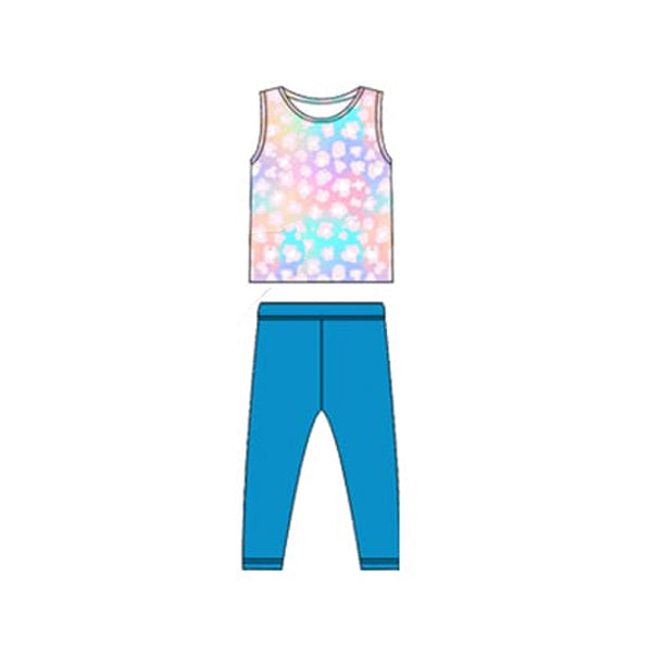 Pre-order Baby Girl Sleeveless Shirt Blue Leggings Pants Clothes Set