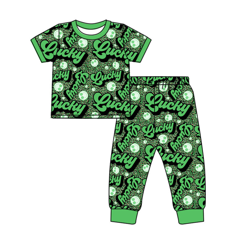Preorder Baby Boy Short Sleeves St Patrick Smile Green Shirt Pants Pajamas Clothes Set