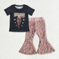 Sibling Baby Girls Kids Short Sleeves Western Shirts Sequins Bell Pants Sets Clothes RTS