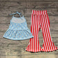 Preorder Baby Girl July 4th Stars Halter Tunic Stripes Bell Pants Clothes Set（ No moq ）