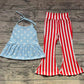 Preorder Baby Girl July 4th Stars Halter Tunic Stripes Bell Pants Clothes Set（ No moq ）