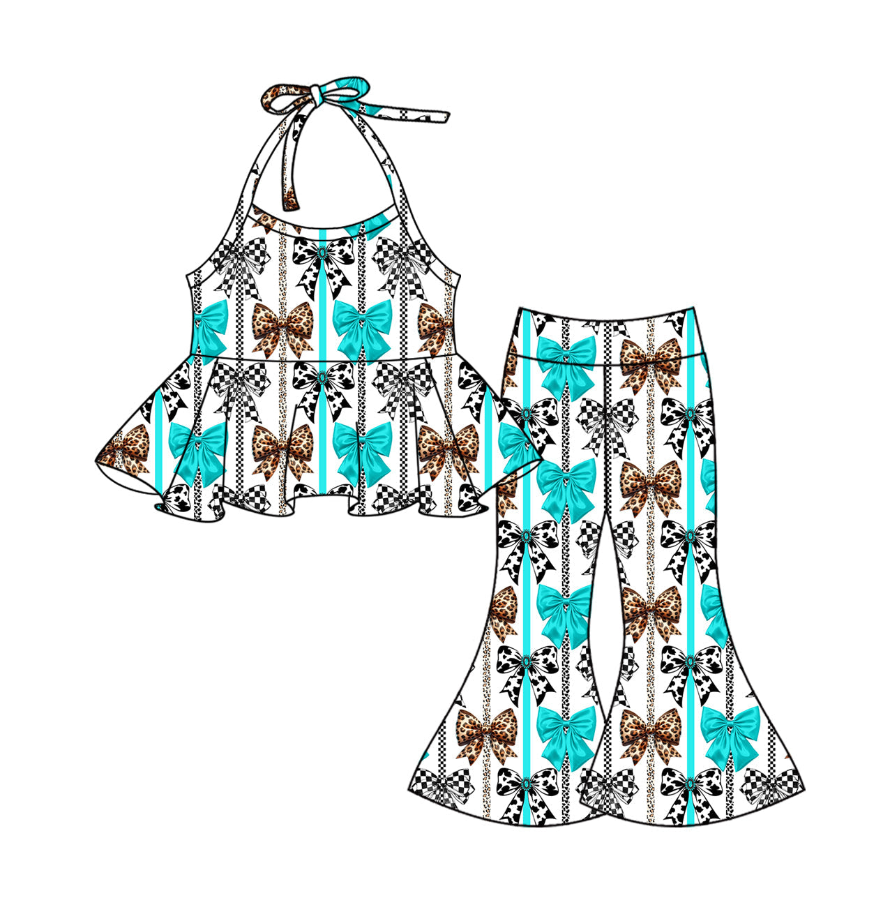 Preorder Baby Girl Western Bows Tunic Bell Pants Clothes Set