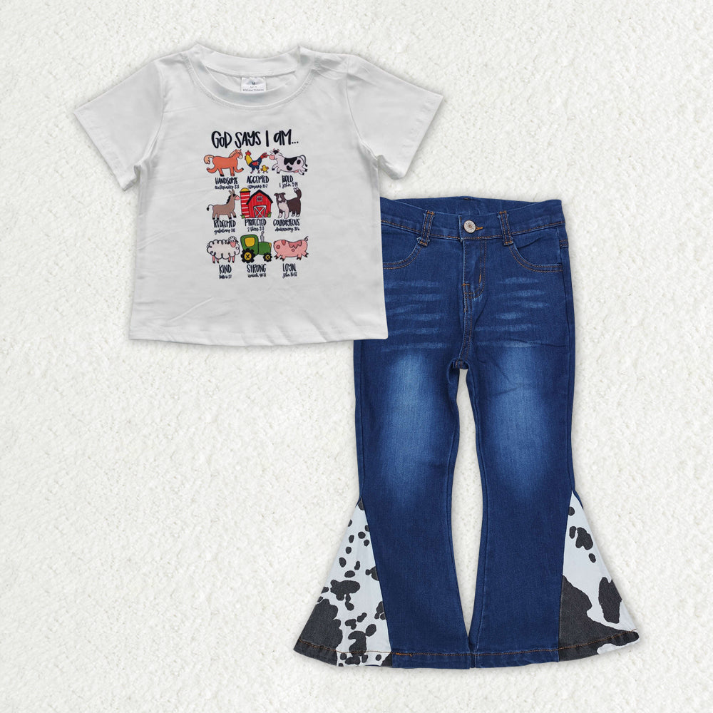 Baby Girl Short Sleeves Western Farm Shirt Denim Jeans Pants Clothes Set