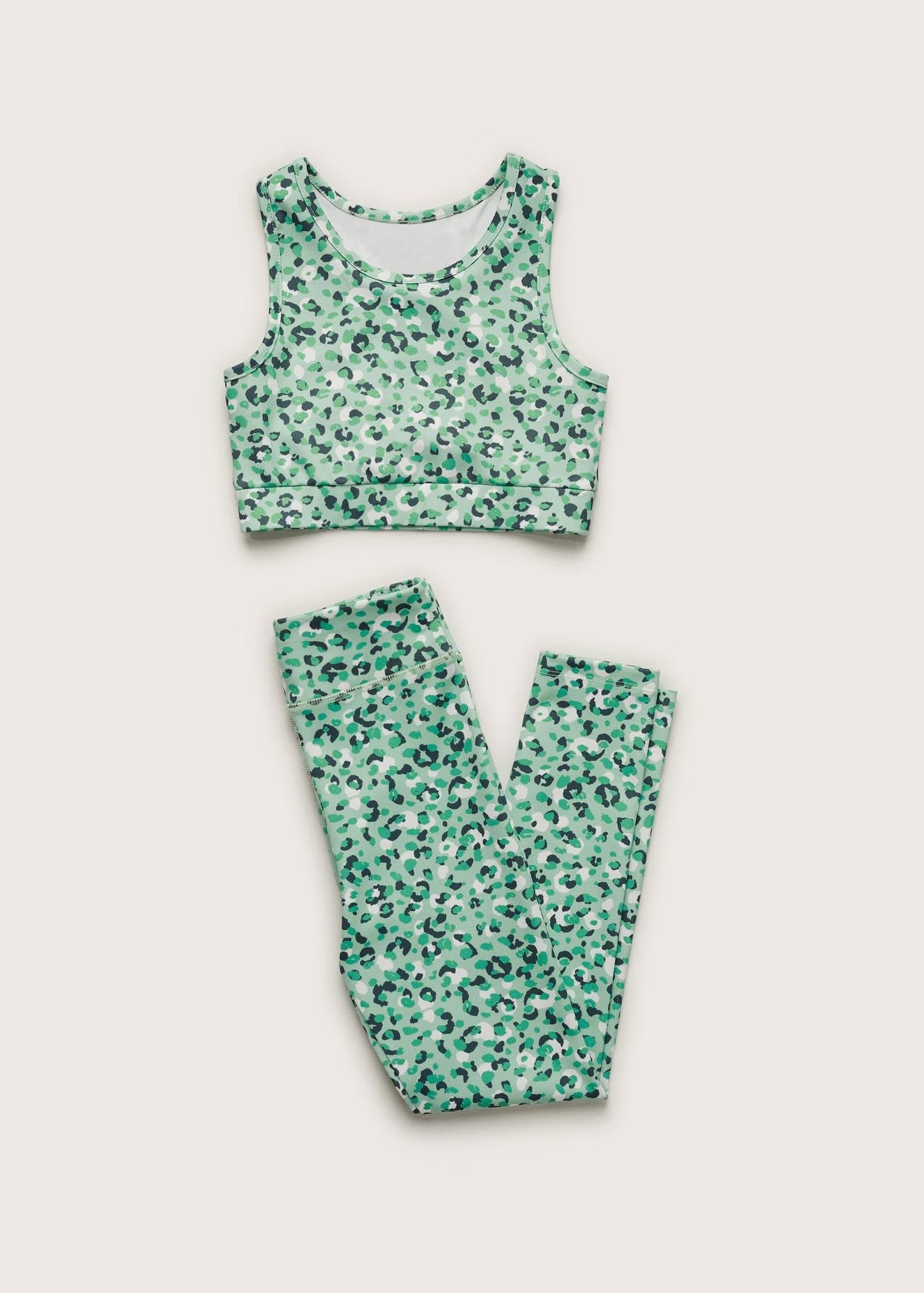 Preorder Baby Girl Green Leopard Tops Pants Yoga Active Wear Clothes Set ( Moq 5 )