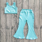 Baby Girl Straps Blue Vest Tops Bell Bottom Pants Yoga Active Wear Clothes Set RTS