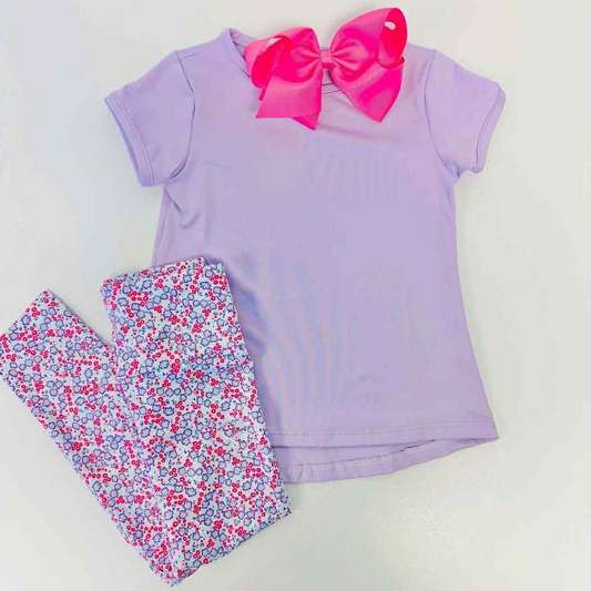 ( Moq 5 ) Preorder Baby Girl Purple Short Sleeves Shirt Floral Pants Set