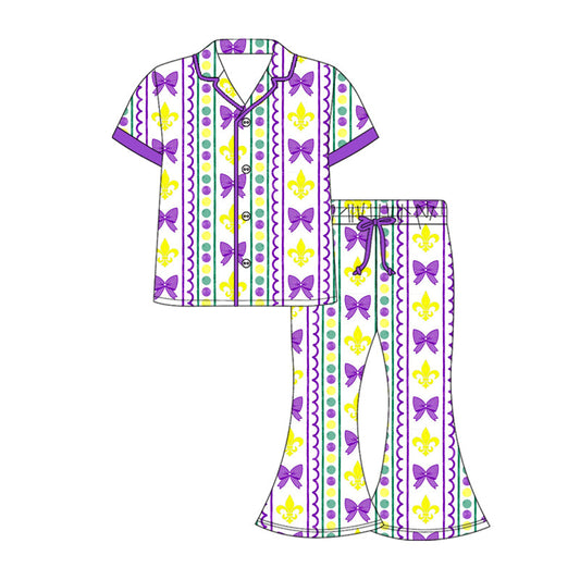 ( Moq 5  ) Adult Woman Anchors Bows Buttons Shirt Pants Mardi Gras Pajamas Clothes Set