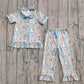 Baby Girls Kids Short Sleeves Rabbits Buttons Shirt Pants Easter Pajamas Clothes Set RTS