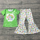 Baby Girl Kids Green Short Sleeves Lucky Clovers Shirt Bell Pants St Patrick Set RTS