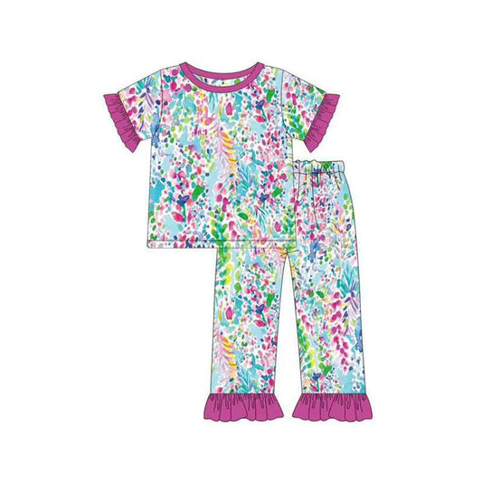 ( Moq 5 ) Preorder Baby Girls Toddler Short Sleeves Colorful Shirt Pants Pajamas Outfit Clothes Set