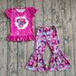 Baby Girls Short Sleeves Pink Shirt Singer Character Hearts Flower Pants Clothes Set RTS