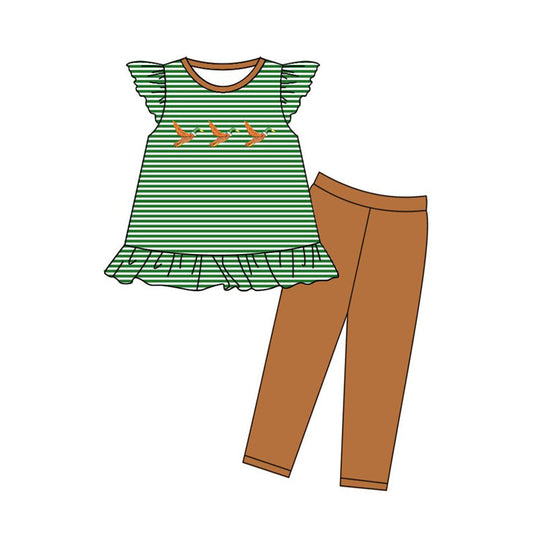 ( Moq 5 ) Preorder Baby Girls Short Sleeves Ducks Green Stripes Tunic Leggings Clothes Set