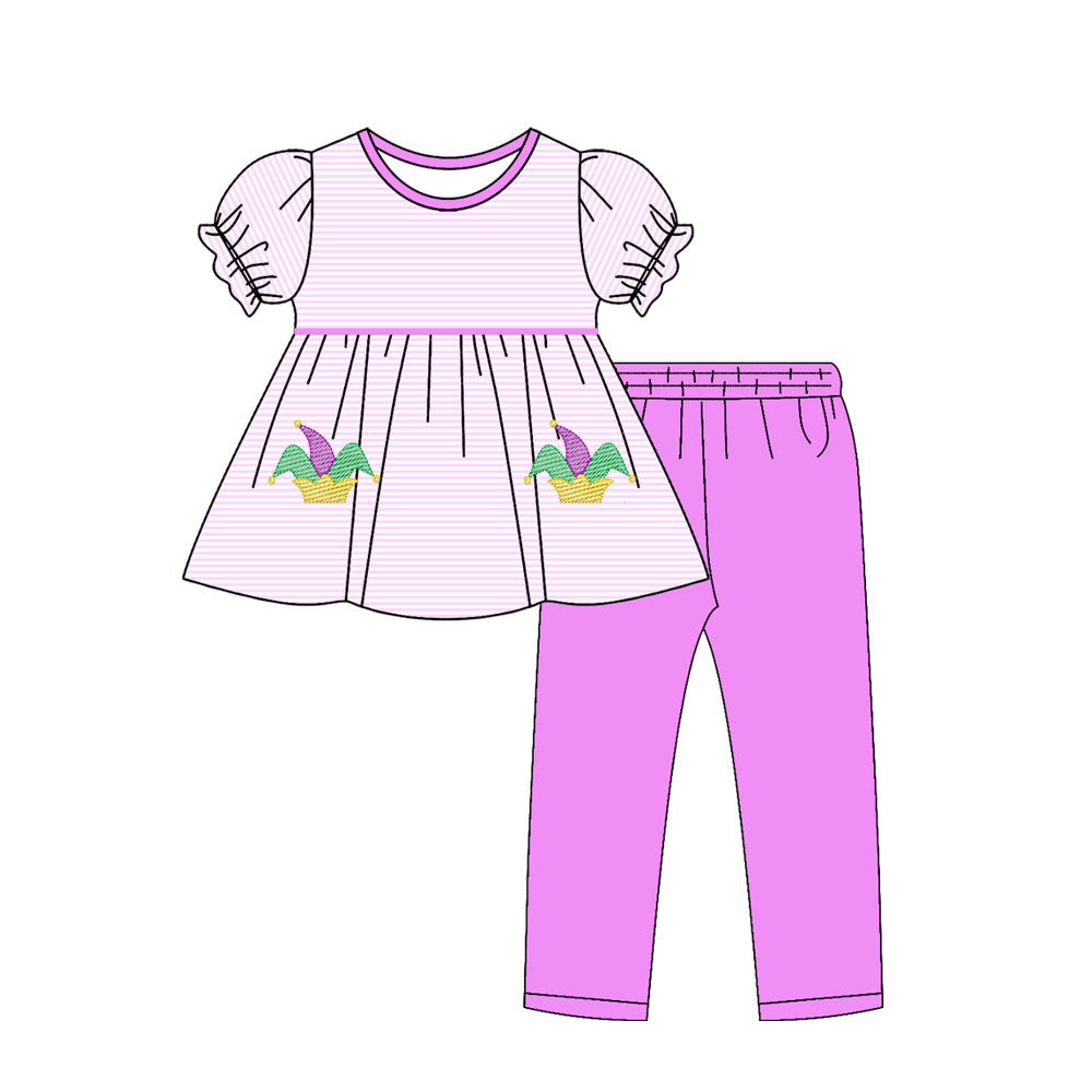 ( Moq 5 ) Preorder Baby Girls Anchors Stripes Tunic Leggings Mardi Gras Clothes Set