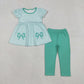 Sibling Baby Girls Short Sleeves Stripes Bows Embroidery Tunic Pants Clothes Sets RTS
