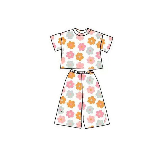 ( Moq 5 ) Preorder Baby Girls Short Sleeves Flower Tops Pants Clothes Set