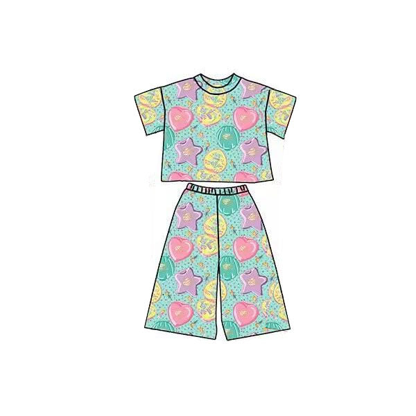 ( Moq 5 ) Preorder Baby Girls Short Sleeves Hearts Tops Pants Clothes Set