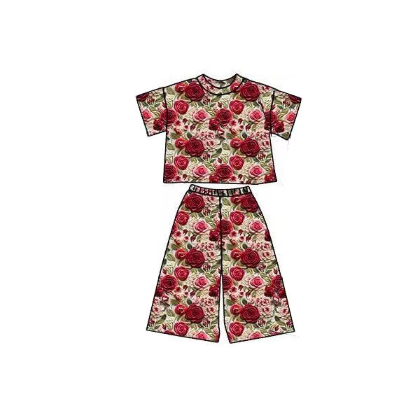 ( Moq 5 ) Preorder Baby Girls Short Sleeves Tops Flower Pants Clothes Set