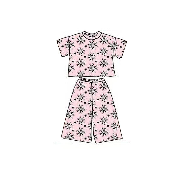 ( Moq 5 ) Preorder Baby Girls Short Sleeves Snowflakes Tops Pants Clothes Set