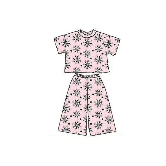 ( Moq 5 ) Preorder Baby Girls Short Sleeves Snowflakes Tops Pants Clothes Set