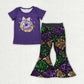 Sibling Baby Girls Short Sleeves Shirts Plaid Sequins Bell Pants Sets Mardi Gras Clothes RTS