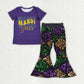 Sibling Baby Girls Short Sleeves Shirts Plaid Sequins Bell Pants Sets Mardi Gras Clothes RTS