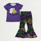 Sibling Baby Girls Short Sleeves Shirts Plaid Sequins Bell Pants Sets Mardi Gras Clothes RTS