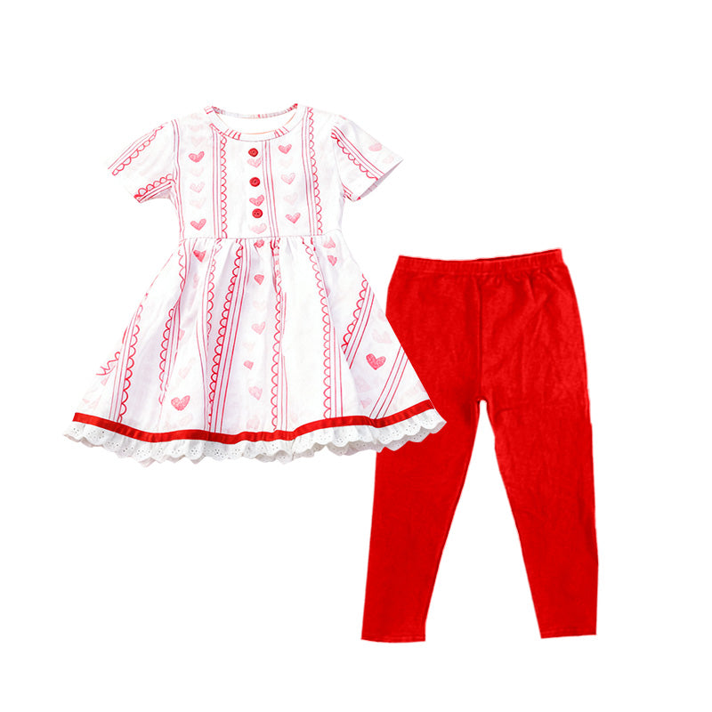 ( Moq 5 ) Preorder Baby Girls Short Sleeves Hearts Buttons Tunic Red Pants Valentine Clothes Set