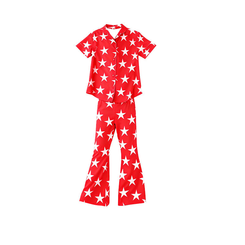 ( Moq 5 ) Preorder Baby Kids Toddler Short Sleeves Stars Button Shirt Pants 4th of July Red Set
