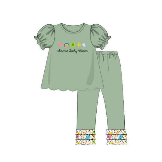 ( Moq 5 ) Preorder Baby Girls Short Sleeves Mama's Tops Clovers Pants St. Patrick Clothes Set