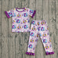 Baby Girls Short Sleeves Singer Characters Purple Bows Shirt Pants Pajamas Set RTS