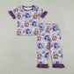 Sibling Baby Girls Adult Women Short Sleeves Singer Characters Purple Bows Dress Family Pajamas Set RTS
