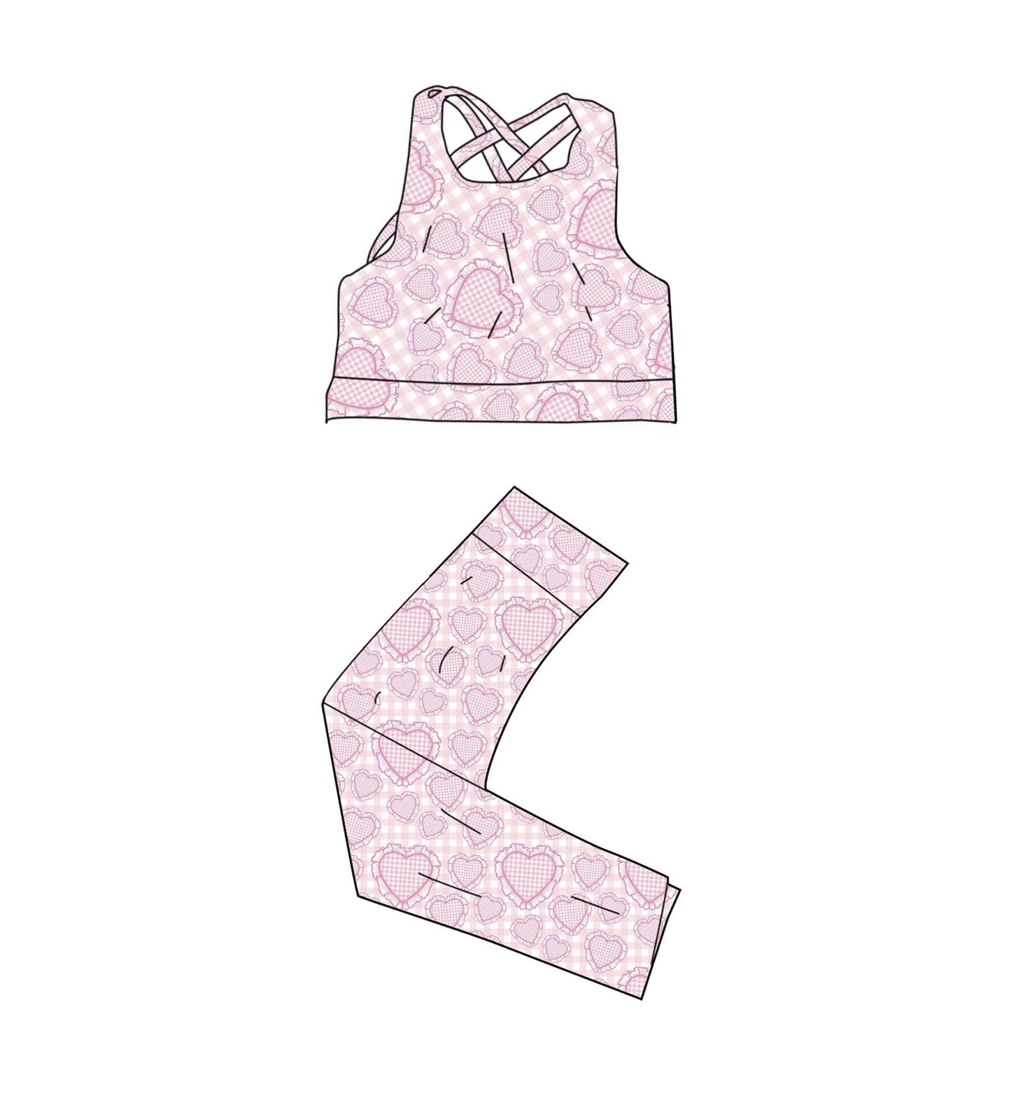 ( Moq 5 ) Preorder Baby Girls Sleeveless Hearts Tops Pants Valentines Yoga Clothes Set