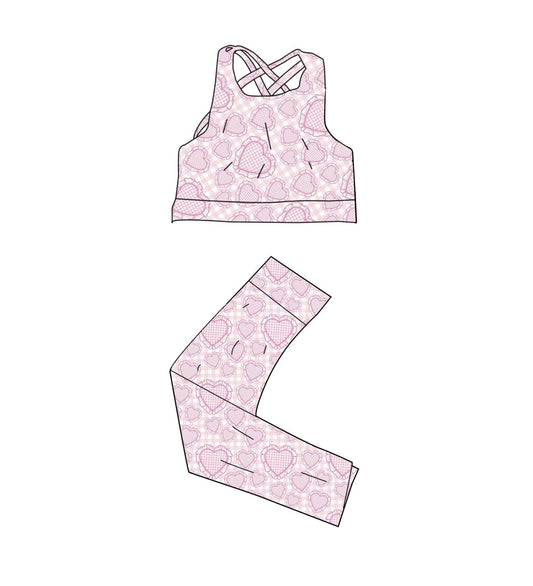 ( Moq 5 ) Preorder Baby Girls Sleeveless Hearts Tops Pants Valentines Yoga Clothes Set
